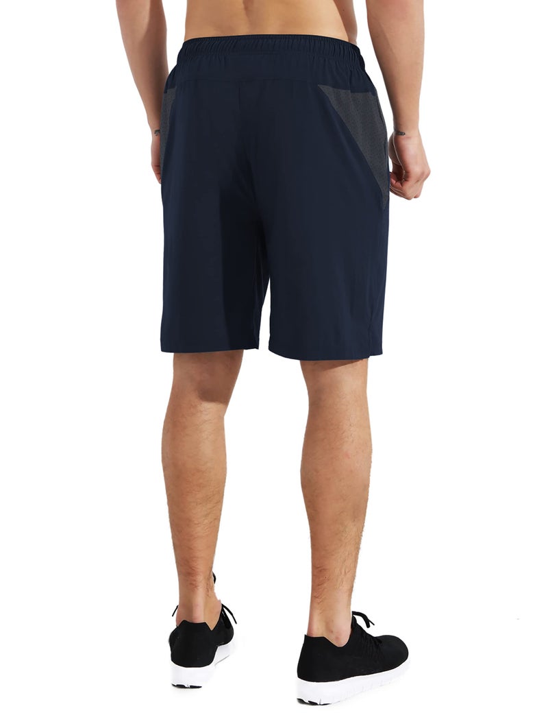 EZRUN Mens 9 Inch Lightweight Running Workout Shorts with Liner Loose-Fit Gym Shorts for Men with Zipper Pockets(Blue,L) - Image 3
